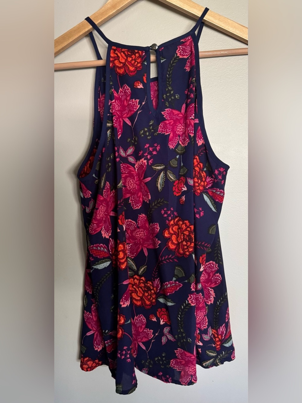 Papermoon Floral Keyhole Sleeveless Tank Top Navy Pink Medium Boho - Picture 2 of 11